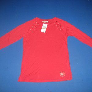 Michael Kors True Red 3/4 Sleeve Top Grommet and Lace Detail Size Small S NWT